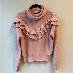 Beckaro M Pink Ruffled Turtleneck Sweater